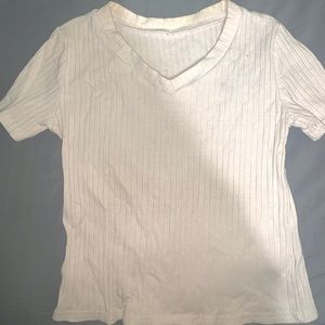 White cropped tight shirt w/ lines